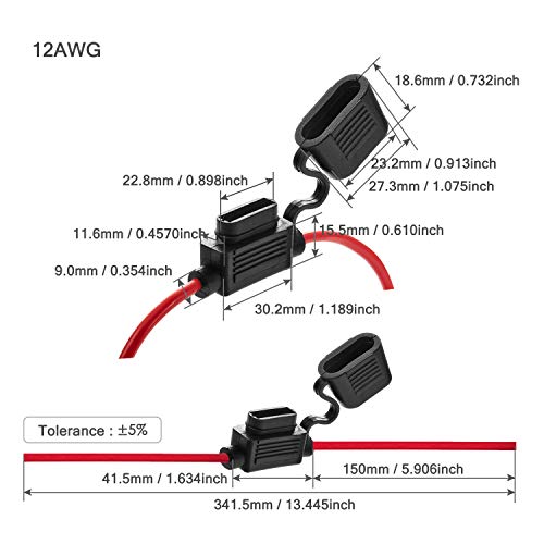 [UL Wire] Chanzon 5Pcs 12awg Standard/ATC/ATO Fuse Holder Waterproof Inline Marine (Maxium 35A) for Blade Fuses Automotive Car Motorcycle - size: A) 12AWG