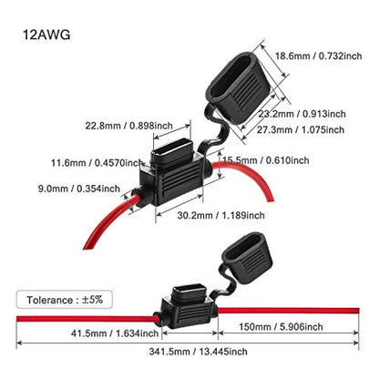 [UL Wire] Chanzon 5Pcs 12awg Standard/ATC/ATO Fuse Holder Waterproof Inline Marine (Maxium 35A) for Blade Fuses Automotive Car Motorcycle - size: A) 12AWG