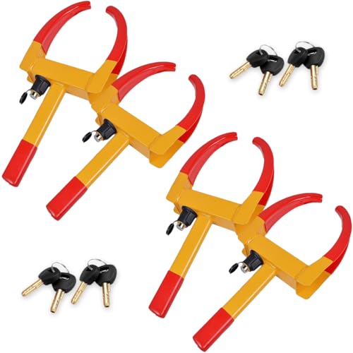 VaygWay Tire Clamp Universal Wheel Lock- Heavy Duty Security Metal Boot Stabilizer Anti Theft Wheel Chock Lock Car Trailer Wheel-Security Travel Locking Claw Auto- for Car Van (4 Pack Red/Yellow) - color: 4 Pack Red/Yellow