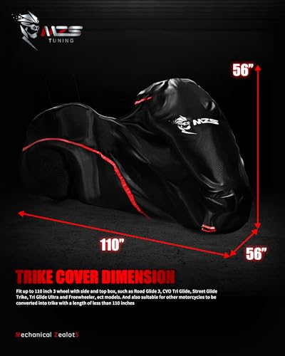 MZS Trike Motorcyle Cover Waterproof Compatible with Freewheeler Tri Glide Ultra Street Road Glide 3 CVO, 3 Wheel Vehicle Covers Sun Rain All Weather Outdoor Protection Storage - size: 110 inch Trike