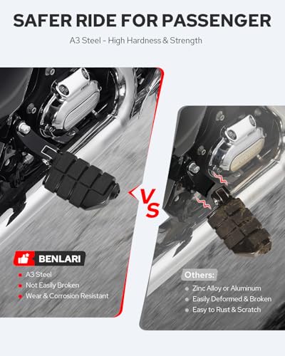 Benlari Passenger Foot Pegs, Passenger Mini Footboard Footpegs Fit for Harley Davidson Touring Road King Electra Glide Road Glide Street Glide 1993-2024 (Black) - color: Black