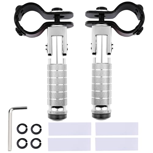 2-in-1 Clamp-On & Bolt-On Foldable Foot Pegs, Motorcycle Foot Pegs with Removable Pipe Clamps, M8 Mount or 26–32mm Tube Fit, for E-Bike, Mini Bike & Custom Builds （1 Pair, Raw Silver) - color: Raw Silver