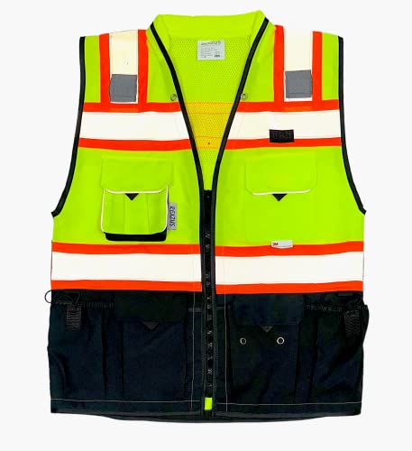 (C Vest For Mens Black Series Safety Vest With Zipper and Utility Pockets Premium Black Series Surveyors Vest (XX-Large, Yellow/Black) - color: Yellow/Black, size: XX-Large