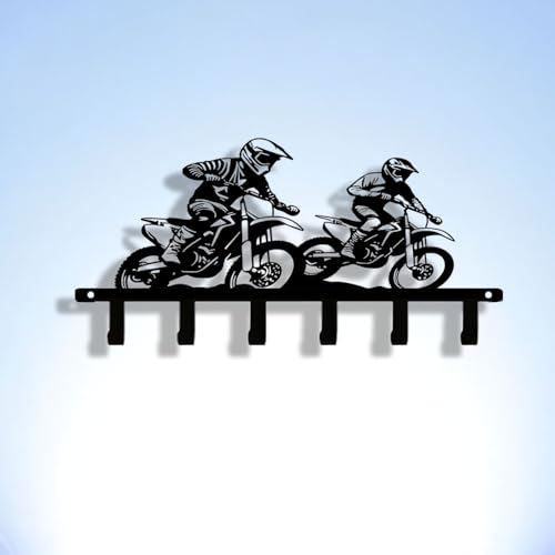 Motocross Dirt Bike 6-Hook Black Metal Entryway Rack, Keys Coats Towels Wall Decor