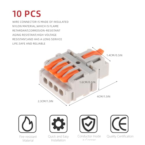 DIANN 10pcs Lever Wire Connectors 1 in 4 Out Circuit Inline Splices Electrical Wire Connector 28-12 AWG Quick Connect Splice Wire Connectors - style: 1 in 4 out