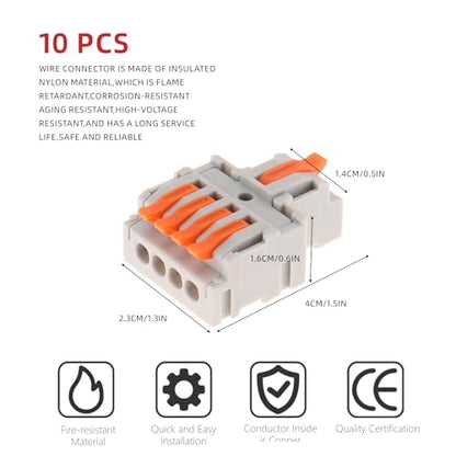 DIANN 10pcs Lever Wire Connectors 1 in 4 Out Circuit Inline Splices Electrical Wire Connector 28-12 AWG Quick Connect Splice Wire Connectors - style: 1 in 4 out