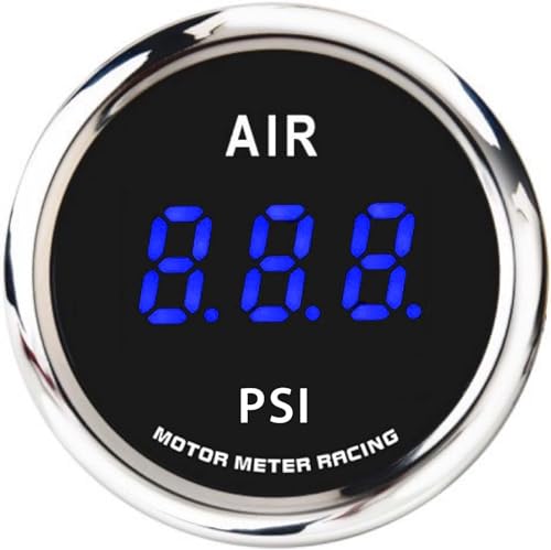 MOTOR METER RACING W Pro Series 52mm 2-1/16" Digital Air Ride Air Bag Suspension Pressure Gauge 0-220 PSI Black Dial Blue LED Display with Mechanical Pressure Sensor - color: Blue LED, size: Single Air Pressure
