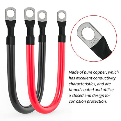 4 AWG Battery Cable 4AWG Gauge Pure Copper Battery Inverter Cables with 3/8 in Lugs Both Ends Power Inverter Wire Set for Automotive Solar Marine Boat RV Car Motorcycle Red and Black (1ft) - size: 1ft