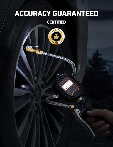 AstroAI Digital Tire Pressure Gauge, Heavy Duty Tire Inflator Gauge 250PSI Air Chuck Compressor Accessories with Stainless Braided Hose, Rotatable Dial&Quick Connect Coupler for Truck/RV/SUV