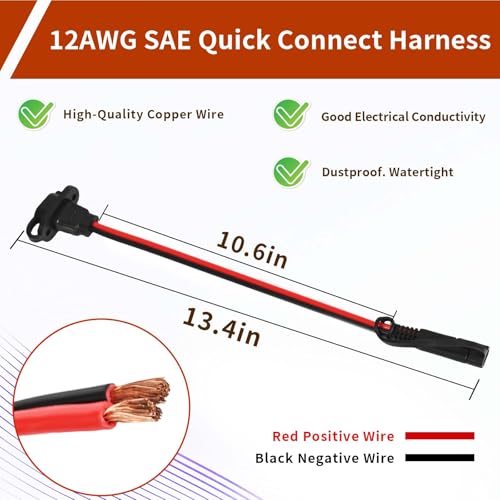 2-Pack SAE Quick Connect Harness ，1FT 12AWG Waterproof SAE Extension Cord Connector Plug ，for Automotive/Solar/Battery Chargers - size: 2-Pack/Rectangle