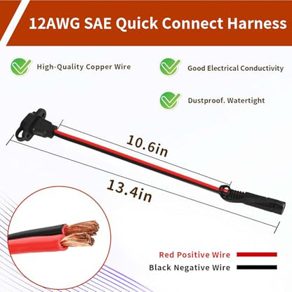 2-Pack SAE Quick Connect Harness ，1FT 12AWG Waterproof SAE Extension Cord Connector Plug ，for Automotive/Solar/Battery Chargers - size: 2-Pack/Rectangle