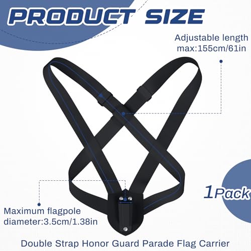 Jecery Double Strap Parade Flag Carrier Parade Harness Color Guard Flag Pole Holder Nylon Sling Carrying Belt for Parades(Black) - color: Black, style: Double Strap