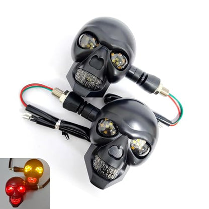 2 PCS Motorcycle Skull Turn Signal Light, 10 mm Screw LED Turn Signal Lamp with Red DRL & Amber Direction Warning, Universal for Scooter Dirt Bike (Red & Amber) - color: Red & Amber