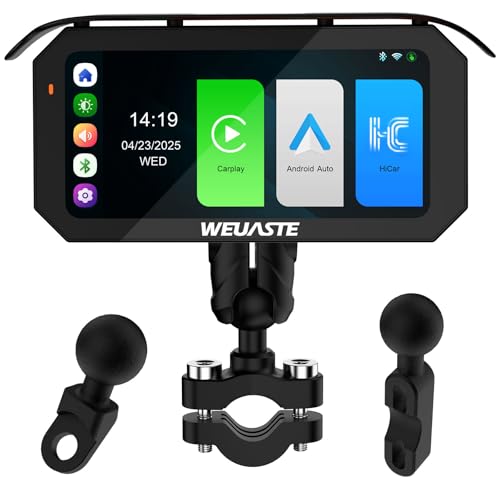 6.25" Motorcycle CarPlay Screen, Android Auto, Motorcycle GPS Navigation System, HD IPS Touchscreen Display, Bluetooth, Voice Control, IP67 Waterproof, Universal Metal Mount for Motorcycles - size: 6.25inch+Mout