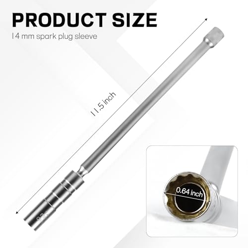 14mm Spark Plug Socket, 9/16" Magnetic Spark Plug Socket, 3/8" Drive x 12" Extended 360 Degree Swivel Thin Wall Spark Plug Removal Tool, 12 Point Spark Plug Removal Wrench