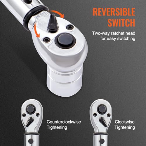 VEVOR 3/8-inch Drive Click Torque Wrench 10-80ft.lb/14-110n.m, Dual-Direction Adjustable Torque Wrench Set with Mechanical Dual Range Scales and Adapters Extension Rod - size: 10-80 FT.LB, style: 3/8-inch