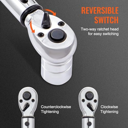 VEVOR 3/8-inch Drive Click Torque Wrench 10-80ft.lb/14-110n.m, Dual-Direction Adjustable Torque Wrench Set with Mechanical Dual Range Scales and Adapters Extension Rod - size: 10-80 FT.LB, style: 3/8-inch