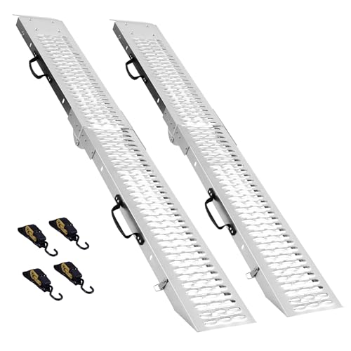 Folding Steel Loading Ramps for Pickup Trucks and Trailers, 970 lb Capacity, Locking Latches, 4 Dual-Hook Ratchet Straps, for Motorcycles, Dirt Bikes and Light ATVs, 72.7 in x 8.9 in, 2 Pack - size: Perforated Surface - 2 Pack - 970 lb