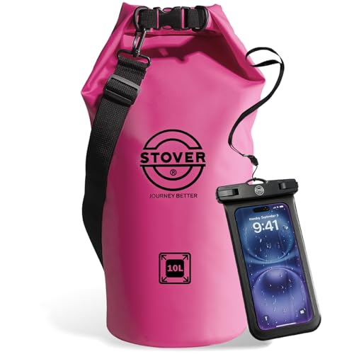 STOVER 5/10/25/30/40/55L Waterproof Dry Bag- Roll-Top Backpack w/Phone Case- Kayaking, Hiking, Camping, Boating- Men/Women - color: 10l Pink, size: 10L