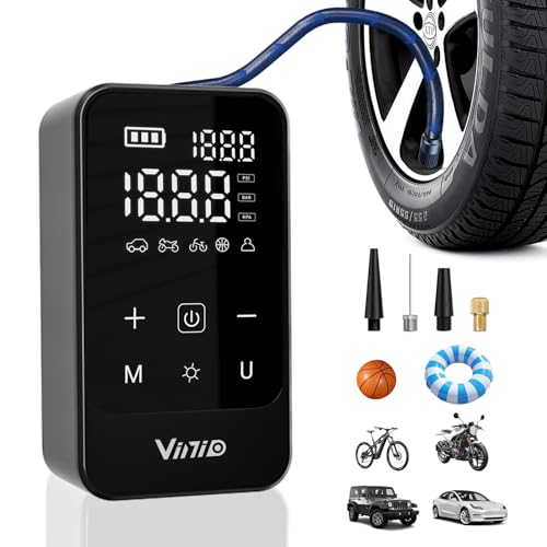 Vinid Cordless Air Compressor, 75W Portable Tire Inflator with Digital Pressure Gauge, Auto Shut Off, Fast Inflation for Car Tires, Bike, Motorcycle, Balls & Inflatables, Rechargeable Battery Powered - color: Black