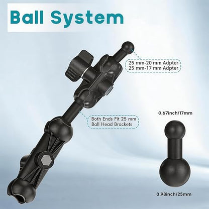 1 inch to 1 inch (2.45”+3.73”) Ball Mount Arm with 1 inch-20mm/1 inch-17mm Adapters for Car/Boat/Bike. - style: Ball Extension Connector with Dual 3.73+2.45” Ball Mount Arm