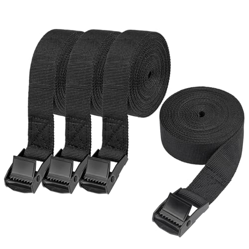 PEASUG Tie Down Straps, 4 Pcs Lashing Small Ratchet Straps with Buckles, 1" x 11.5' Adjustable Simple Cinch Cam Pull Suitable for Trucks, Cargo, Luggage Black - color: Black, size: 1" x 11.5'