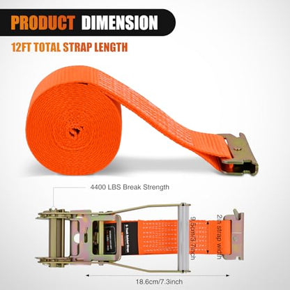 Nilight E-Track Ratchet Straps 2 Pack 2" x 12' Heavy Duty Orange Cargo Tie-Downs 4400 lbs Breaking Strength Standard E Track accessories Tie Down E-Track Spring Fittings for Cargo Vans Trucks Trailers - color: 2" x 12' E-Track Ratchet Straps