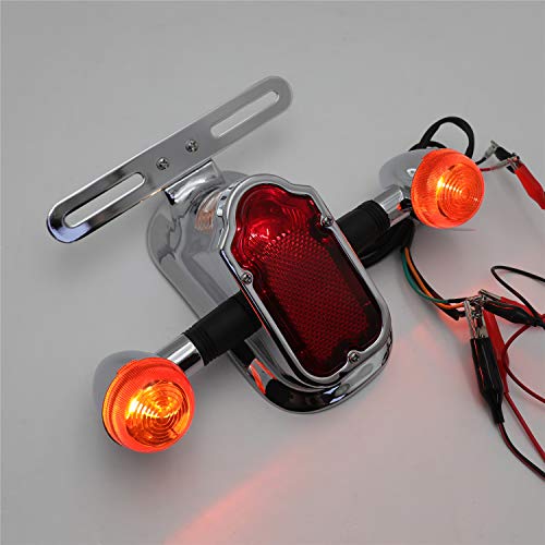 HTTMT- Motorcycle Chrome Amber Metal Tombstone Brake Tail W/Light Signal Compatiable With Big Twin Motorcycle Bike [P/N: XH3118B-A-01-CD+AMBER] - color: Amber