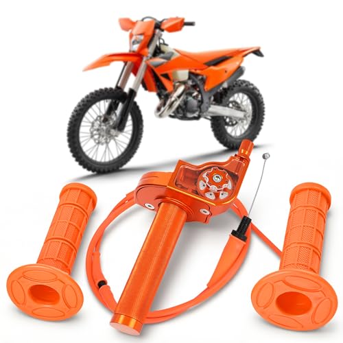 Motorcycle Twist Throttle 7/8" 22mm with Handle Grip Throttle Cable CNC Assembly Universal for 150 200 250 EXC XC XCW XCF XCFW EXCF EXCR XCRW Dirt Pit Bike ATV Mini Bike Orange - color: orange
