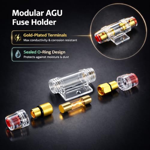 MGI SpeedWare AGU Glass Fuse Holder Kit with 2pcs Fuse – Inline 12V Automotive Car Audio Fuse Block for Amplifiers, Car, Truck, Marine (100 AMP) - size: 100 AMP