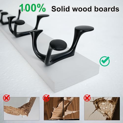 WEBI Coat Rack Wall Mount,17" Solid Wood Coat Hooks Wall Mounted Coat Hanger,16" Hole to Hole,Heavy Duty Hook Rack Rail,3 Triple Hooks for Hanging Coats,Jacket,Clothes,Hat,Backpack,White - color: White, size: 17 Inch