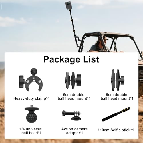 OSMO 360 Moto Camera Mount Kit with 43" Invisible Selfie Stick Compatible with Insta360 X5-X, OSMO NANO Heavy Duty Bike Handlebar Clamp compatible for GoPro Bicycle ATV UTV Riding Moto Vlogging (Gold)