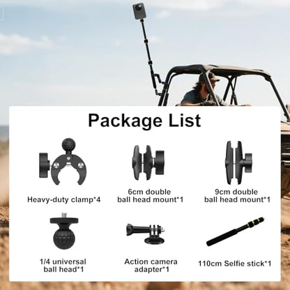OSMO 360 Moto Camera Mount Kit with 43" Invisible Selfie Stick Compatible with Insta360 X5-X, OSMO NANO Heavy Duty Bike Handlebar Clamp compatible for GoPro Bicycle ATV UTV Riding Moto Vlogging (Gold)