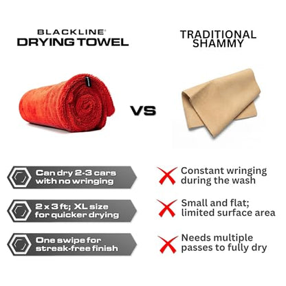 Blackline Car Drying Towel - 2ft x 3ft XL-Popular Pick Among Detailing Pros - 1300 GSM Microfiber Towel - Absorbs Over 8lbs of Water - Leaves No Streaks, Spots or Scratches - Dries an Entire Car - color: Crimson