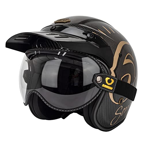 Retro Motorcycle Helmet Shield Bubble Visor, PC Goggles Lens Replacement Universal for 3/4 Open Face Full Helmet Bell Moto-3 (Clear) - color: Clear