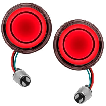 Motorcycle 1157 LED Turn Signal Light Front Rear 2 Inch Bullet Smoked Lens Compatible with Harley Softail Touring Dyna Fat Boy Sportster Road King Street Glide Electra Glide - color: 1157[Red+Smoke lens/Rear]