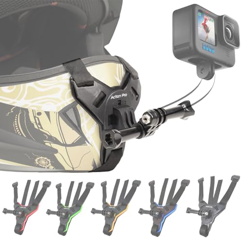 Action Pro™ Motorcycle Helmet Chin Strap Mount Compatible with GoPro Hero 12, 11, 10, 9, 8, 7, (2018), 6, Hero Black, DJI Osmo Action 3/2, Insta 360, Session, Xiaomi Yi, SJCAM (Black) - color: Black