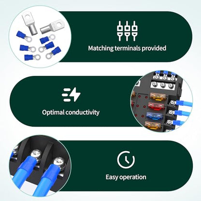 DaierTek 12 Way Fuse Block, 12 Volt Blade Fuse Block with LED Indicator 12 Circuit Fuse Box 12V ATO/ATC Marine Fuse Panel 24V with Waterproof Cover Fuse Terminals for Automotive Boat Car RV - size: 12 Way