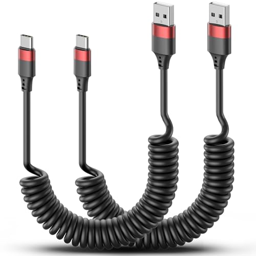 2 Pack USB C Coiled Cable, Fast Charging USB to USB C Cord for iPhone 16/16 Pro Max, Samsung Galaxy S24, Moto G8, Google Pixel, Retractable for Car - style: USB Type A to USB Type C