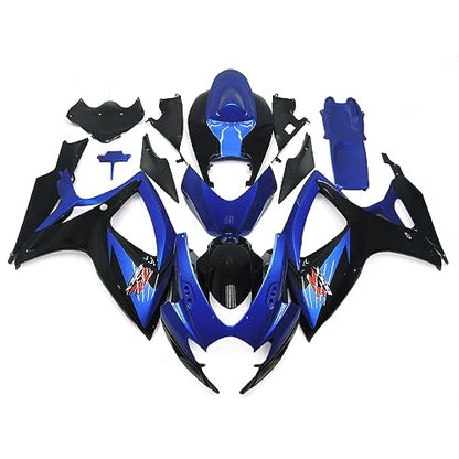 FLPRO Motorcycle Fairings Kit Compatible for Suzuki 06 07 GSXR600 GSXR750 K6 2006 2007 GSX-R600 GSX-R750 Fairing Kit ABS Plastic Injection Bodywork Gloss Blue Black Cowlings - color: Glossy Blue Black-1