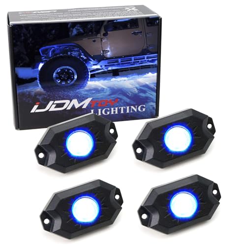 iJDMTOY 4pc Universal Fit 3-Chipset 9W High Power LED Rock Light Kit Compatible with Jeep Truck SUV Off-Road Boat, Ultra Blue - color: Blue