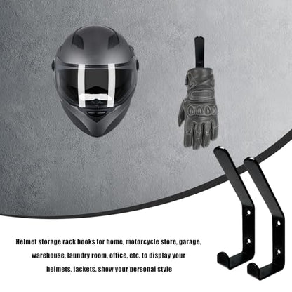 4PCS Motorcycle Helmet Holder Hook, Wall Mounted Motorbike Jacket Display Rack with Mounting Screws, Heavy Duty Metal C Style Double-Hook Rack for Helmets Clothes Bags
