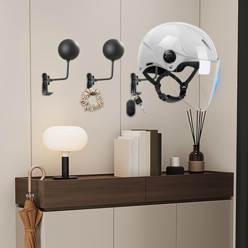 Wall Mounted Helmet Stand – Motorcycle Storage Hanger, 180 Degree Swivel Organizer | Display Rack, Metal Holder With Hooks For Jackets, Cycling Gear, Garage Equipment Storage