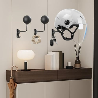 Wall Mounted Helmet Stand – Motorcycle Storage Hanger, 180 Degree Swivel Organizer | Display Rack, Metal Holder With Hooks For Jackets, Cycling Gear, Garage Equipment Storage
