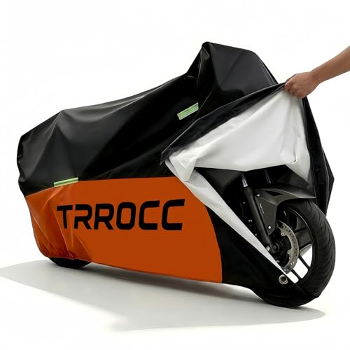 300D Heavy Duty Motorcycle Cover Waterproof Outdoor, Quad Cover for BMW, Harley, Yamaha, Lined with Cotton, Touring, Sportbike, Scooter, Powersports Vehicle Covers, XL Black & Orange - color: black orange, size: 70.86''-78.74''--XL