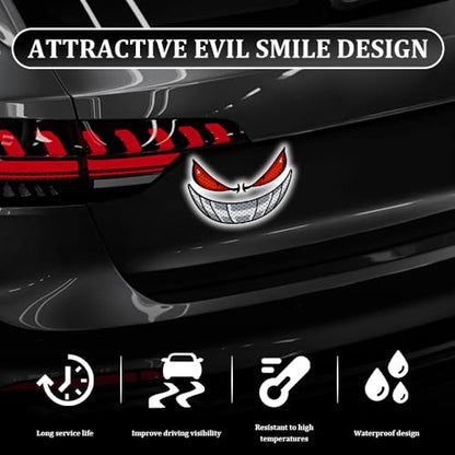 Car Reflective Devil Eyes Sticker Decal, Devil Smile Auto Safety Warning Sticker, Waterproof Self-Adhesive Evil Grin Eyes Sticker for Cars, Motorcycles, Trucks, Laptops, Windows (Style 2) - color: Style 2