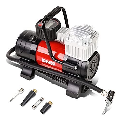 DNA Motoring 12 V 125 PSI LED Flash Light Air Pump Portable Air Compressor Inflator for Cars, Bikes and Balls (TOOLS-00083) - color: Red/Black