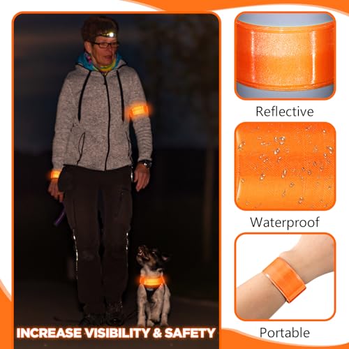 Halloscume Reflective Arm Bands 15.75 in Reflective Snap Bands Slap Bracelets High Visibility Safety Ankle Strips Gift for Night Walking Cycling Running Jogging Hiking - color: Orange