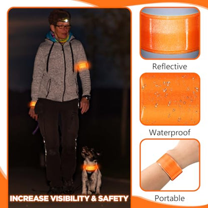 Halloscume Reflective Arm Bands 15.75 in Reflective Snap Bands Slap Bracelets High Visibility Safety Ankle Strips Gift for Night Walking Cycling Running Jogging Hiking - color: Orange
