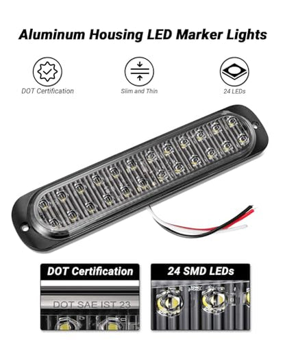 Aluminum Housing White 24LEDs Trailer Backup Reverse Light Surface Mount 7.5 inch Bar Strip Truck Bed Lights of Pickup Tractor Camper IP67 Waterproof 2Pcs - color: White